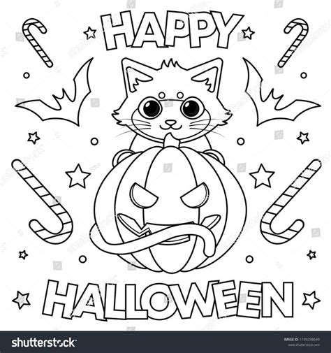 coloring page black  white vector illustration happy halloween