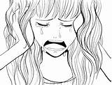 Crying Drawing Girl Line Anime Person Getdrawings Deviantart sketch template