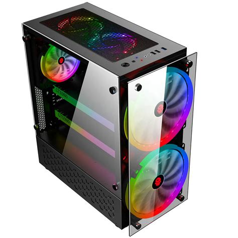 rgb computer case double side tempered glass panels atx gaming cooling pc case   cm