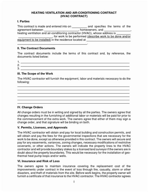 hvac service agreement template  printable templates