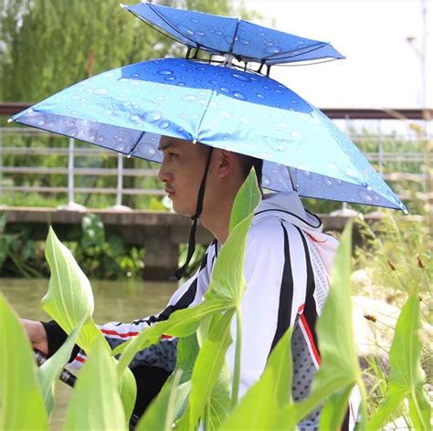 umbrella hat head mounted umbrella double windproof rain fishing cap