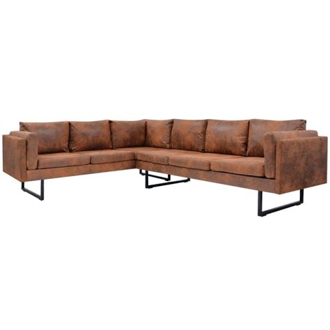 corner sofa fabric brown   stoffen bank hoekbank rugkussens