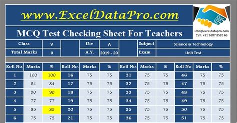 multiple choice question mcq test checking sheet excel