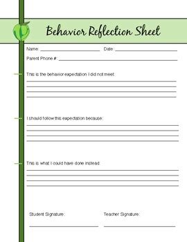 behavior reflection sheet  jacklyn halversen tpt