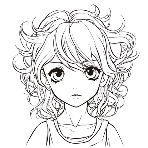 girl  curly hair coloring page outline sketch drawing vector wing