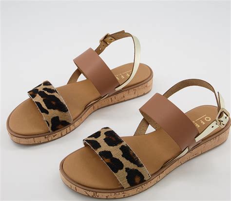 office sense cork sole sandals tan leopard gold mix
