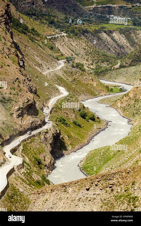 bhaga river gushal lahaul valley himachal pradesh india stock photo