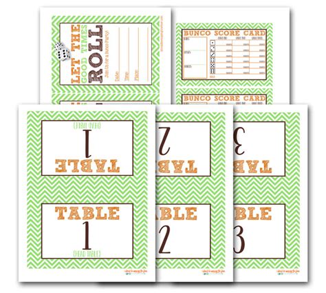 bunco table cards  printable