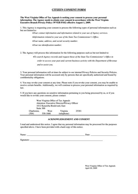 fillable citizen consent form west virginia office of