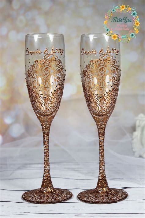 Antique Gold Wedding Champagne Glasses Crystals Vintage Gold Etsy