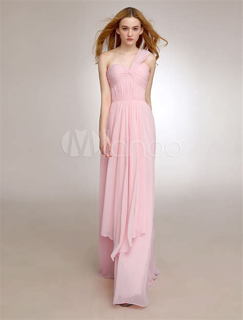 Blush Pink One Shoulder Bridesmaid Dress With Twisted Chiffon