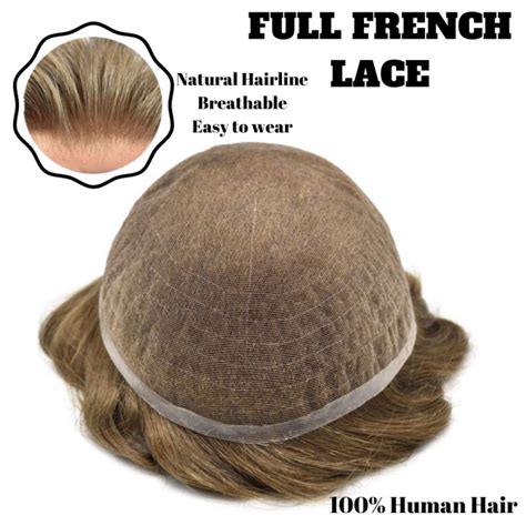 Non Surgical Full French Lace Mens Hair System Invisible Bleached Knot