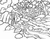 Coloring River Landscape Pages Template Forest sketch template
