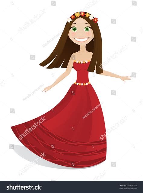 cartoon girl red dress raster version stock illustration