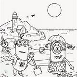 Minions Coloring Minion Pages Kids Color Clipart Beach Fun Drawing Colouring Printable Seaside Summer Teens Sands Tropical Holiday Despicable Cartoon sketch template