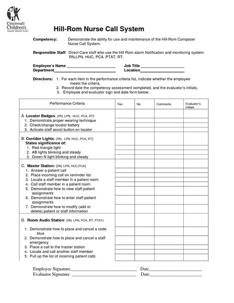 nursing competency assessment template hq printable documents