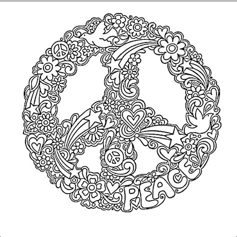 black  white drawing   peace sign  flowers   center
