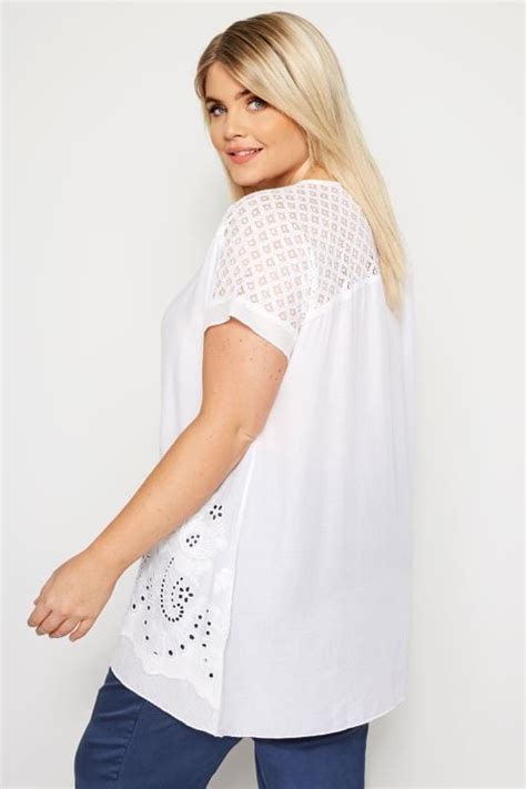 witte blouse met borduursel sierkant grote maten    clothing