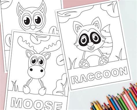 printable woodland animals coloring pages  kids forest etsy
