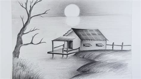 draw easy  simple landscape pencil sketch scenery youtube