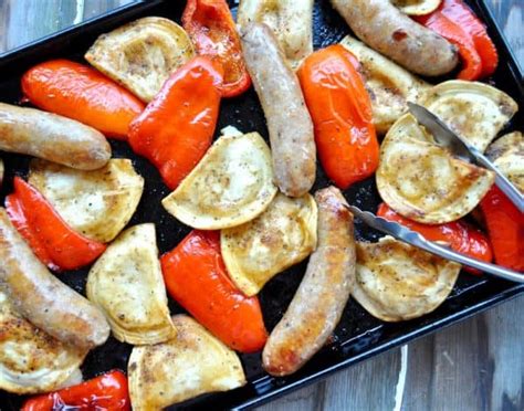 italian sausage pierogies sheet pan dinner little house