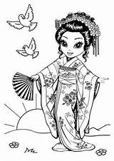 Colouring Japoneses Geisha Japonesa Menina Frank Bonequinhas Bonitinhos Bonecas Quadros Kokeshi sketch template