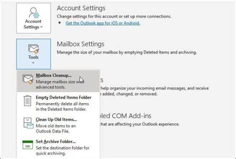 clean  outlook mailbox   space   emails