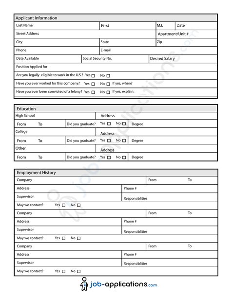 printable generic employment application templates  allbusinesstemplatescom