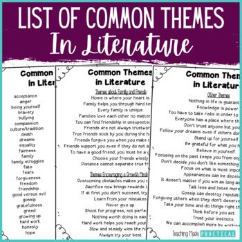 list  common themes  literature  kalena baker teaching