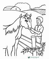 Coloring Farm Pages Horse Farmer Colouring Printable Color Sheets Animals Horses Kids Animal Print Fun Jobs Drawing Petting Raisingourkids Feeding sketch template