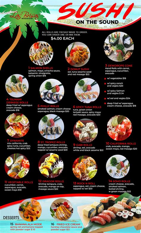 sushi   sound menu neptune villas las brisas