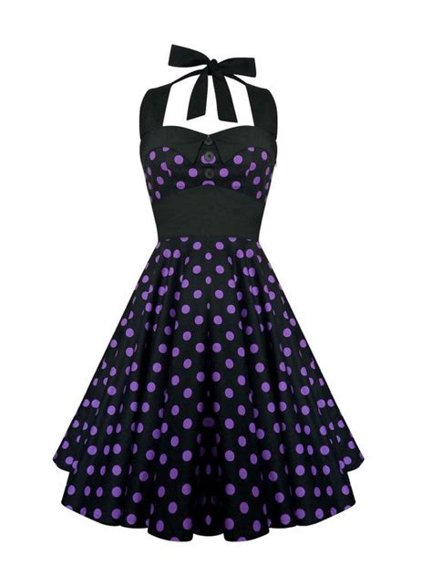 black polka dot dress purple dots vintage dress rockabilly pinup dress 50s retro halter dress