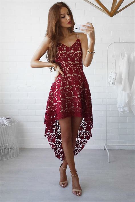 hualong strap v neck sleeveless red lace dress online