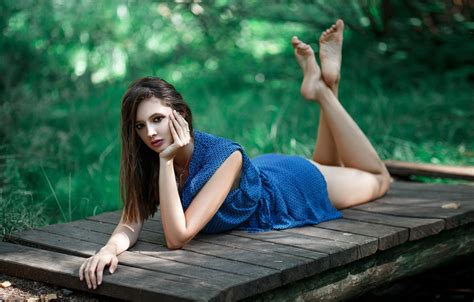 Wallpaper Girl Long Hair Dress Legs Photo Photographer Barefoot