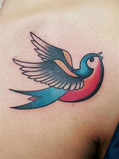 Little Sparrow Tattoo Inkstylemag Traditional Heart Tattoos Bird