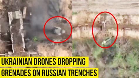 ukrainian drones dropping grenades  russian troops   trenches nexth city