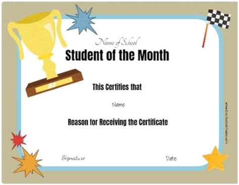 editable printable student   month certificate