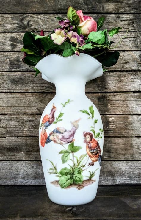 Vintage Norleans White Satin Art Glass Vase Ruffled Edges