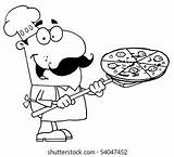 Pizza Coloring Pizzeria Chef Outlined Holding Male Shutterstock sketch template