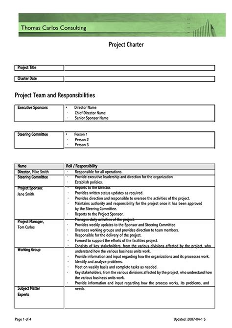 project charter templates word excel