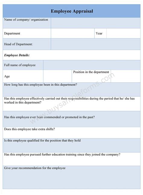 employee appraisal form sample forms