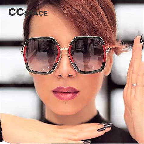 Ccspace 6 Colors Big Frame Shiny Sunglasses For Women Square G Red
