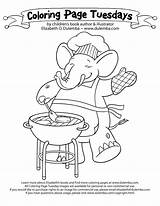 Coloring Bbq Pages Tuesday Elephant Mary Clipart Elizabeth Color Happy Dulemba Visits Ing Patriotic 4th July Library Template Popular sketch template