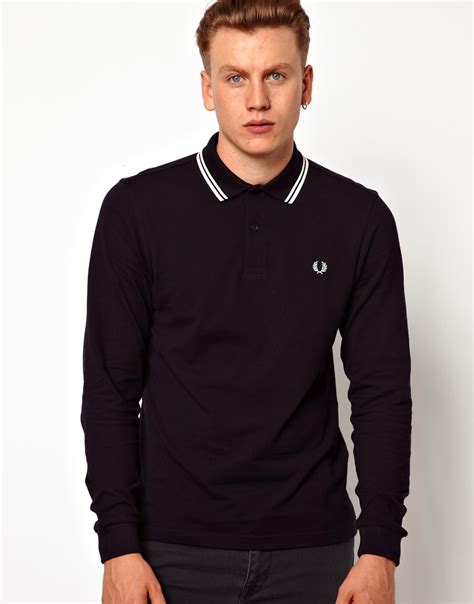 Fred Perry Long Sleeve Twin Tipped Polo In Blue For Men Lyst