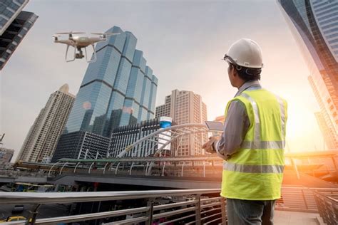 premium photo drone inspection operator inspecting construction building