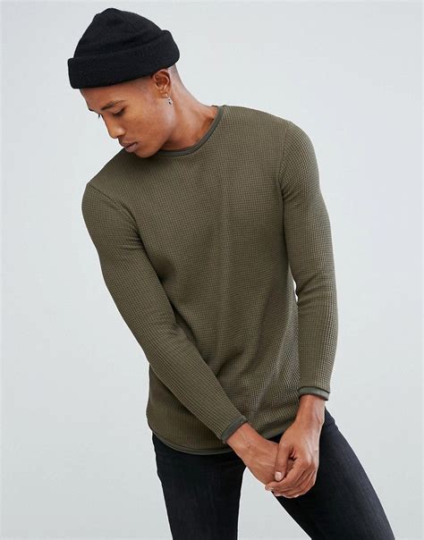bershka lightweight sweater  khaki green long sleeve tshirt men pullover men khaki fashion