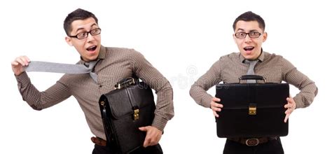 young man holding briefcase isolated  white stock image image  collage case