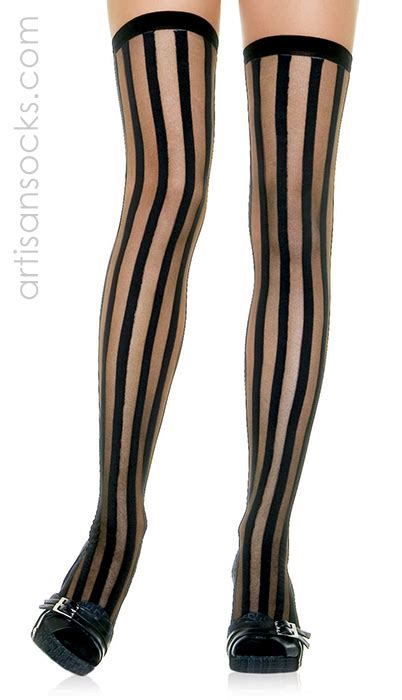 Sheer And Opaque Vertical Striped Stockings