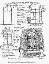 Drawing Door Draw Arched Worksheets Printable Worksheet Artist Young Wooden Tutorial Drawings Doors Basic Castle Reference Elementary Broken Brick Wall sketch template