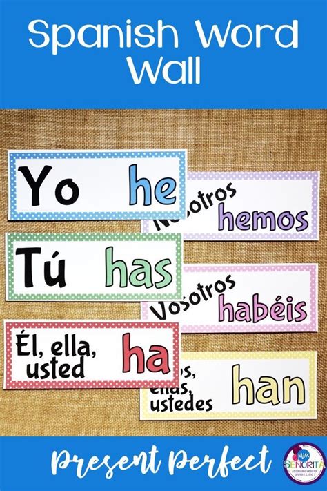spanish present perfect tense verb conjugations word wall